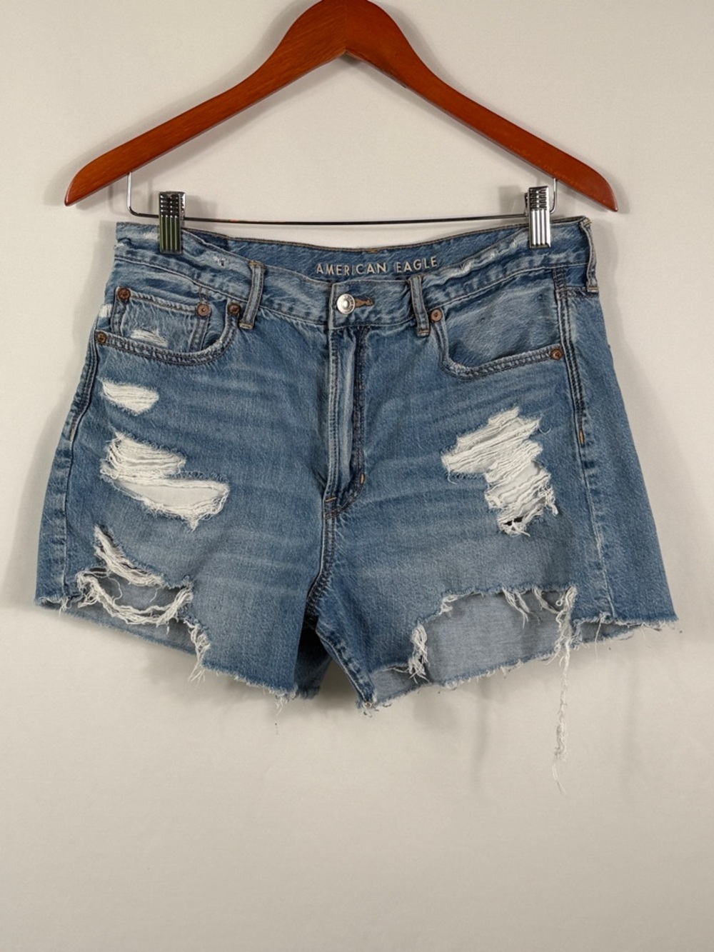 American Eagle 90s Boyfriend Short Light Blue Distressed Denim. Womens Size 10
